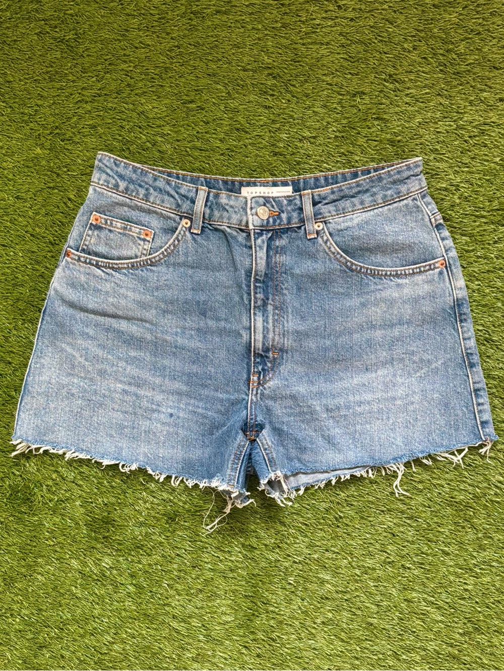 Topshop Mom Denim Shorts Light Wash Raw Hem US 10